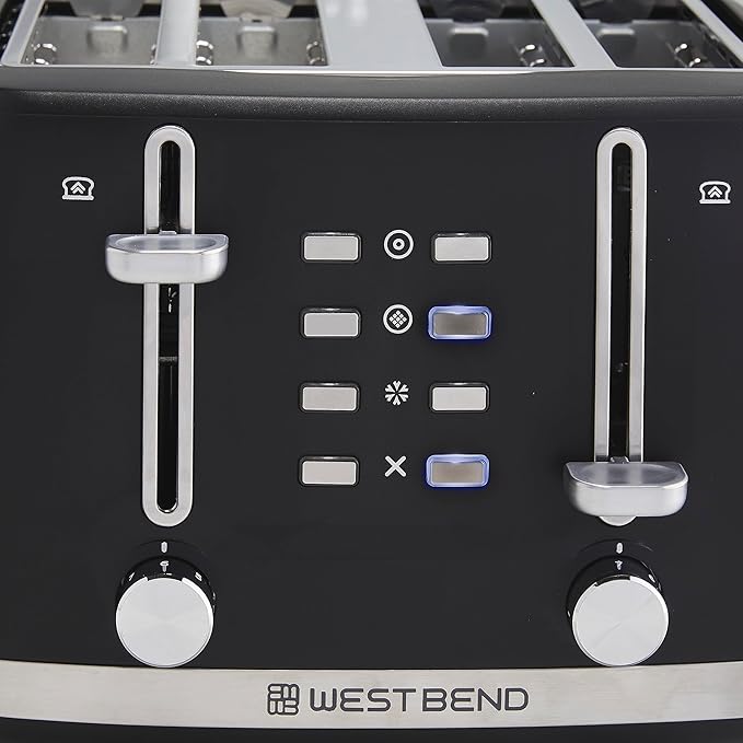 West Bend Toaster 4-Slice Extra-Wide and Deep Slots with 3 Functions and 7 Shade Settings Manual Toast Lift Lever Auto Shut-Off and Removable Crumb Tray, 1500-Watts, Black