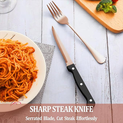 36 Pcs Rose Gold Silverware Set with Steak Knives Service for 6,Stainless Steel Flatware Set,Mirror Polished Cutlery Utensil Set, Kitchen Eating Tableware,Include Fork Knife Spoon Set,Dishwasher Safe