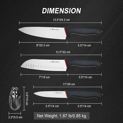 5-Piece Professional Kitchen Knife Set - 8" Chef, 7" Santoku, 5.5" Utility Knives, In-Drawer Knife Storage & Sharpener - Non-Slip Softgrip Handle for Home Kitchen