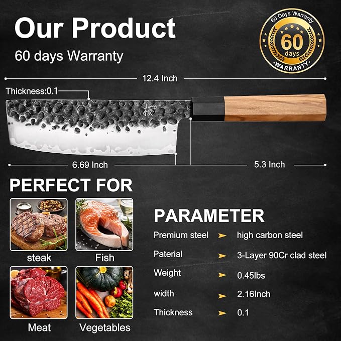 Nakiri Knife 6.7 Inch, Japanese Hand Forged High Carbon Steel Vegetable Cleaver Kitchen Knife with Natural Olive Wood Octagonal Handle, Professional Chopping Knife for Vegetables & Gift Box