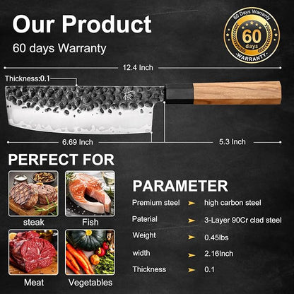 Nakiri Knife 6.7 Inch, Japanese Hand Forged High Carbon Steel Vegetable Cleaver Kitchen Knife with Natural Olive Wood Octagonal Handle, Professional Chopping Knife for Vegetables & Gift Box