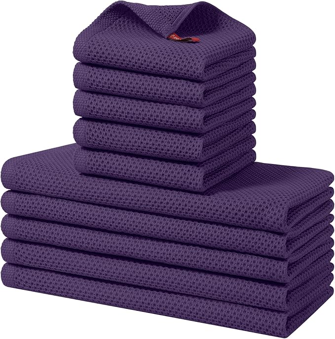 Homaxy 100% Cotton Kitchen Towels and Dishcloths Set, 12 x 12 Inches and 13 x 28 Inches, Set of 10 Bulk Kitchen Towels Set, Ultra Soft Absorbent Dish Cloths for Washing Dishes, Eggplant