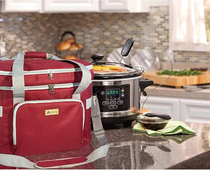 Crock Pot Bags carrying bag for 4-8 Quart Crock Pots - Insulated Travel Carrier with Fixators, Base Pad, and Shoulder Strap - Suitable for Small and Large Slow Cookers