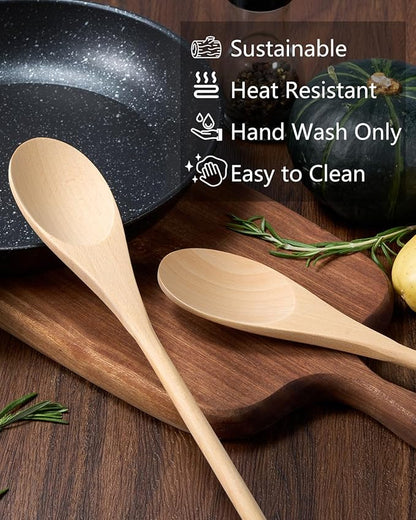 3 Pcs Wooden Spoons for Cooking, 12 Inches Long Handle Spoons for Mixing, Tasting Stirring Food, Large Wooden Cooking Utensils for Kitchen and Crafts