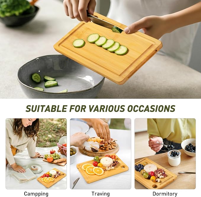 2 Pack Small Bamboo Wood Cutting Board for Kitchen 8.6" x 6" Mini Wooden Charcuterie Boards Lightweight Chopping Board Non Toxic Serving Board Tiny Chef Set Camping Fruit Lemon Sandwich Cheese Board
