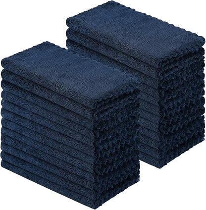 Kitinjoy 24 Pack Kitchen Cloths Dish Towels (10" x 10", Navy Blue), Super Soft and Absorbent Dish Cloths, Nonstick Oil Fast Drying Coral Velvet Microfiber Cleaning