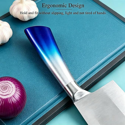 Kitchen Knife Set, 9-Piece Blue Professional Kitchen Knives Set with Acrylic Block, Non Stick Sharp Stainless Steel Chef Knife Set with Sharpener for Cutting Kitchen Gifts for Women