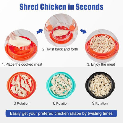 Chicken Shredder Tool Twist: 2026 Pro Food-Grade Visible Meat Shredder with Strong Anti-Slip Base, Ergonomic Handle, Chicken Breast Shredder, Suitable for Pork Beef Chicken (Orange)