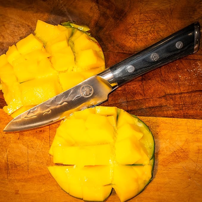 4.5” Professional Paring Knife – Hand Forged Small Kitchen Knife with Dark Wood Handle, Razor Sharp, Full Tang – from British Fusion Atelier KOKORO – A Thoughtful Gift for Cooks and Foodies