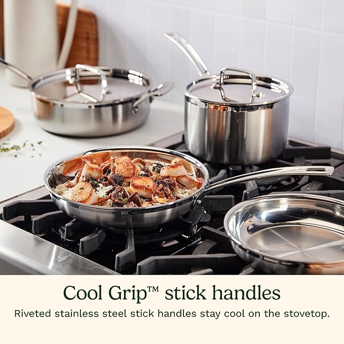 Cuisinart 12-Piece Cookware Set, MultiClad Pro Triple-Ply Stainless Steel Cookware Set, Heat Surround Technology, Cool Grip Stick Handles, Oven Safe up to 500F, MCPS-15N, Silver