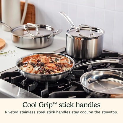 Cuisinart 12-Piece Cookware Set, MultiClad Pro Triple-Ply Stainless Steel Cookware Set, Heat Surround Technology, Cool Grip Stick Handles, Oven Safe up to 500F, MCPS-15N, Silver