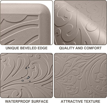 KMAT Kitchen Mat Cushioned Anti-Fatigue Waterproof Non-Slip Standing Mat Ergonomic Comfort Rug for Home,Office,Sink,Laundry,Desk 17.3" (W) x 28"(L),Khaki
