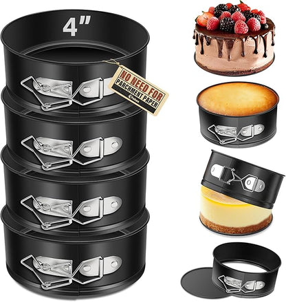 Vakoo 4 Inch Springform Pan - Nonstick, Leakproof Cheesecake Pan for Baking, Easy Release, No Parchment Paper Needed, Set of 4