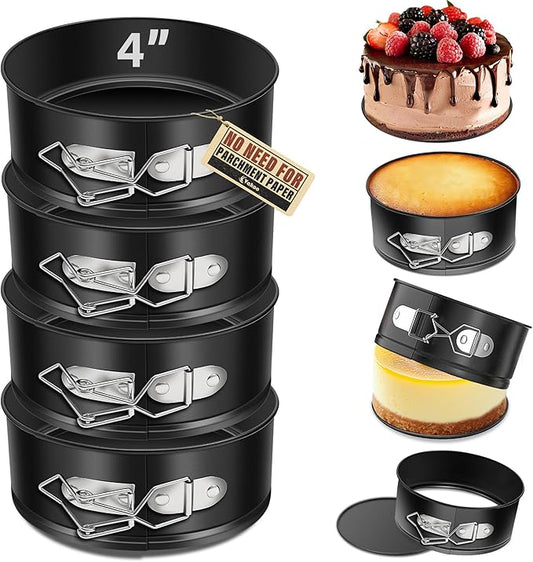 Vakoo 4 Inch Springform Pan - Nonstick, Leakproof Cheesecake Pan for Baking, Easy Release, No Parchment Paper Needed, Set of 4