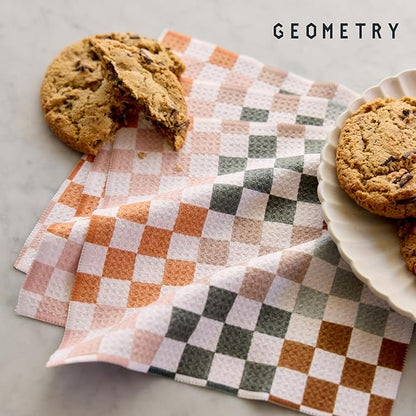 GEOMETRY Kitchen Dish Cloths - Quick Dry Dishcloths for Kitchen - Premium Dish Rags with Geoweave - 3-Pieces Autumn Checkers