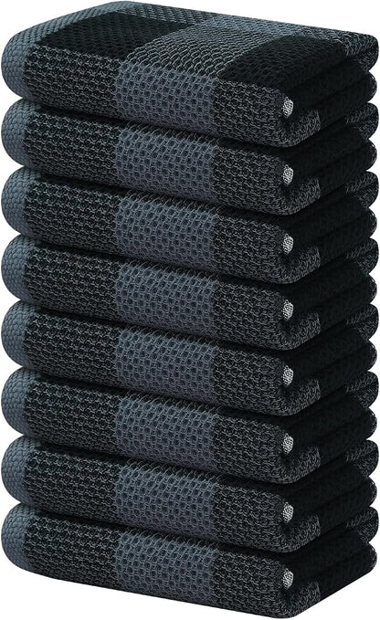 Homaxy 100% Cotton Waffle Weave Check Plaid Kitchen Towels, 13 x 28 Inches, Super Soft and Absorbent Dish Towels for Drying Dishes, 4-Pack, White & Black
