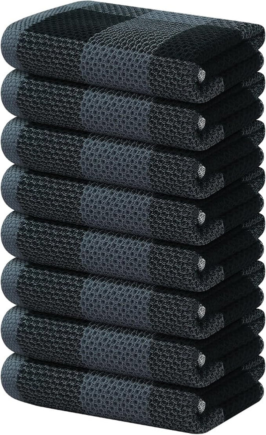 Homaxy 100% Cotton Waffle Weave Check Plaid Kitchen Towels, 13 x 28 Inches, Super Soft and Absorbent Dish Towels for Drying Dishes, 4-Pack, White & Black