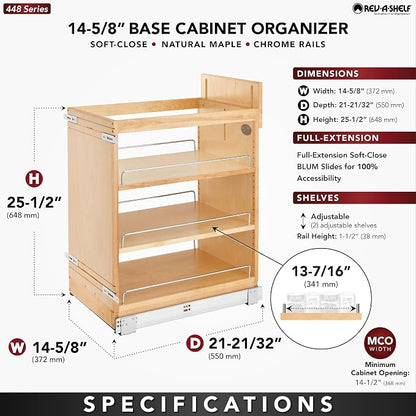 Rev-A-Shelf Maple Pullout Organizer w/Blum Soft-Close for 18" Base Cabinets
