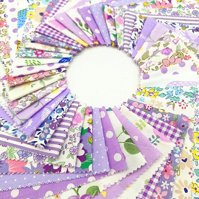 80 Pcs Jelly Roll Fabric Strips for Quilting Sewing 2.6" Precut Cotton Floral Fabric Strips Bundles with Wavy Edges, Perfect for Sewing Purple
