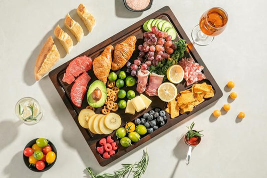 THETCHRY Walnut Cutting Boards For Kitchen, End Grain Wooden Cutting Board with Handle, Chopping Board Double Sided Charcuterie Boards For Meal Prep & Serving with Gift Box（Black Walnut）17”X13” X1”