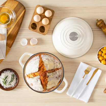 Velaze Enameled Cast Iron Dutch Oven for Bread Baking,5 QT Bread Oven Pot with Dome Lid for Crispy Artisan Bread & Bakery-Style Homemade Loaves(White)