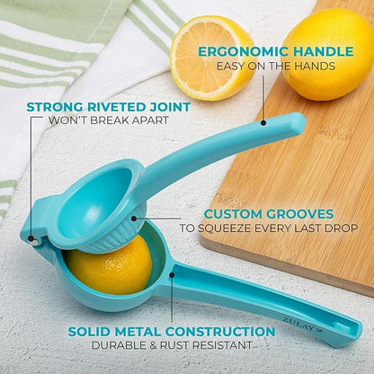 Zulay Premium Quality Metal Lemon Squeezer, Citrus Juicer, Manual Press for Extracting the Most Juice Possible - Light Blue