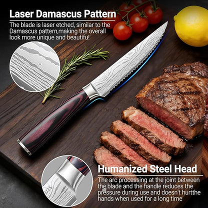 4.5 Inch Serrated Steak Knife - Ultra Sharp Serrated Knife Japanese High Carbon Steel Blade, Ergonomic Handle, Premium Kitchen Cutlery for Steak, BBQ & Outdoor Meals