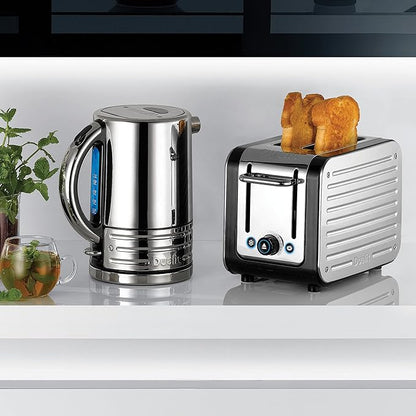 Dualit Design Series 2 Slice Toaster | Polished Stainless Steel with Black Trim | Extra-Wide Slots – Peek and Pop Function – Patented Perfect Toast Technology – Matching Kettle Available