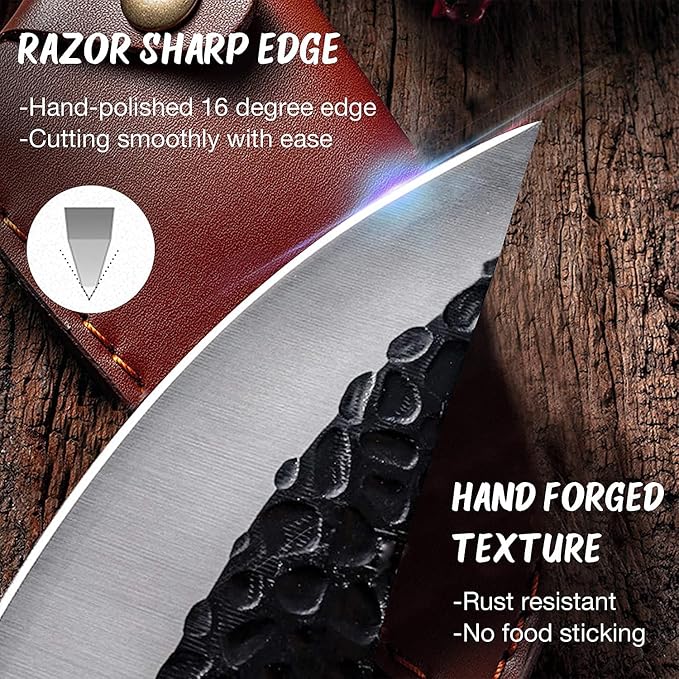 Huusk Knives from Japan - Viking Boning Knife for Meat Cutting with Sheath - Caveman Ultimo Knife for Kitchen or Camping - Hand Forged Full Tang Knives - Christmas Gift for Men and Women