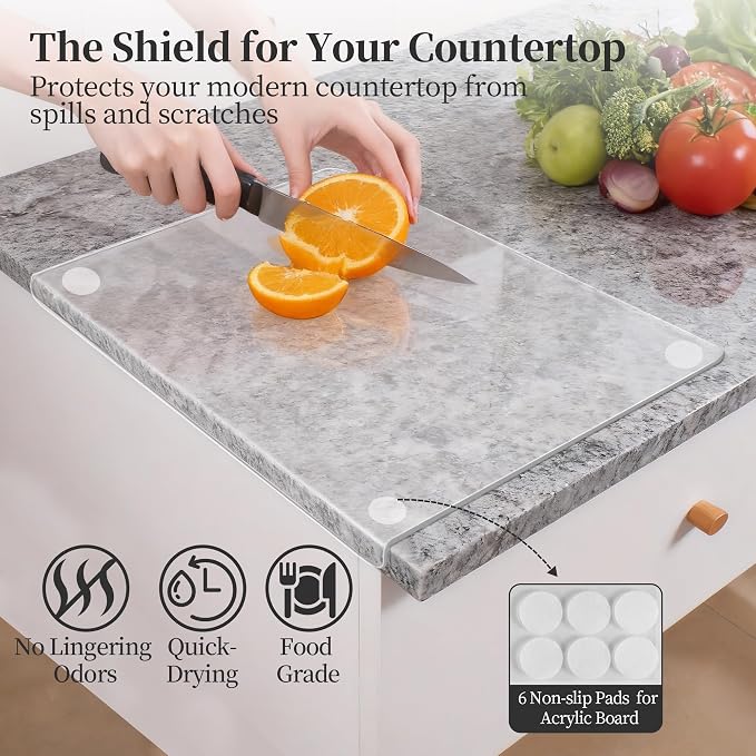 Checkered Cutting Board and Acrylic Cutting Board Set, 2 PCS Cutting Boards for Kitchen, Checkerboard Wood End Grain Chopping Board with Juice Groove & Acrylic Cooking Board with Counter Lip
