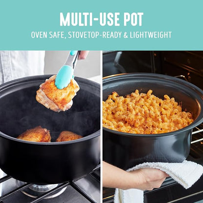 GreenLife 8QT Slow Cooker, Non-Toxic PFAS-Free Ceramic Nonstick Removable Interior Bowl, Programmable, Family Friendly, Keep Warm, Stovetop & Oven Safe, Dishwasher Safe Crock, Glass Lid, Turquoise