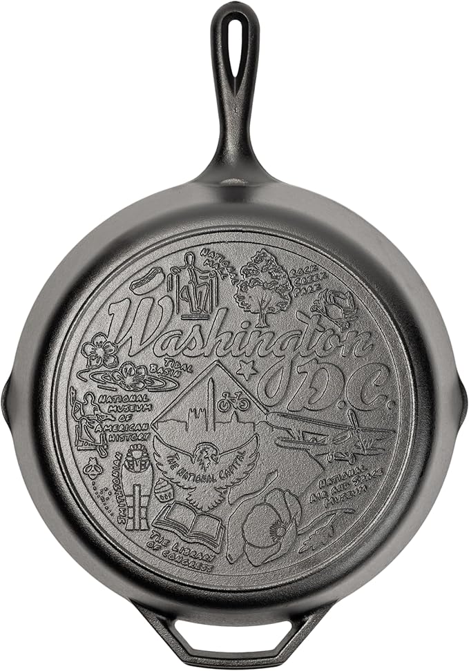 Lodge 12 Inch Cast Iron Skillet – Pre-Seasoned Frying Pan with Teardrop Handle – Oven, Stovetop, Grill & Campfire Use – Made in USA – Non-Toxic, Even-Heating Cookware – Washington, D.C.