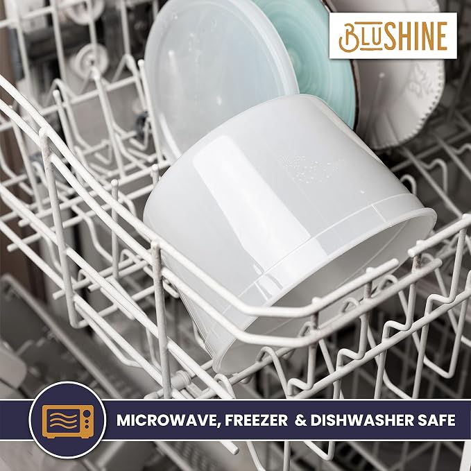 BluShine [12 Sets - 64 oz.] Plastic Deli Food Storage Containers with Airtight Leak Proof Lids - Washable And Reusable - Recyclable BPA-Free - Microwave, Fridge, and Freezer Safe