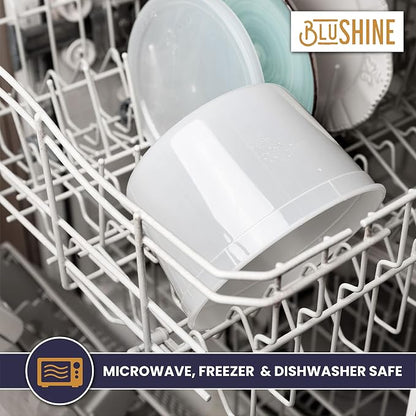 BluShine [12 Sets - 64 oz.] Plastic Deli Food Storage Containers with Airtight Leak Proof Lids - Washable And Reusable - Recyclable BPA-Free - Microwave, Fridge, and Freezer Safe