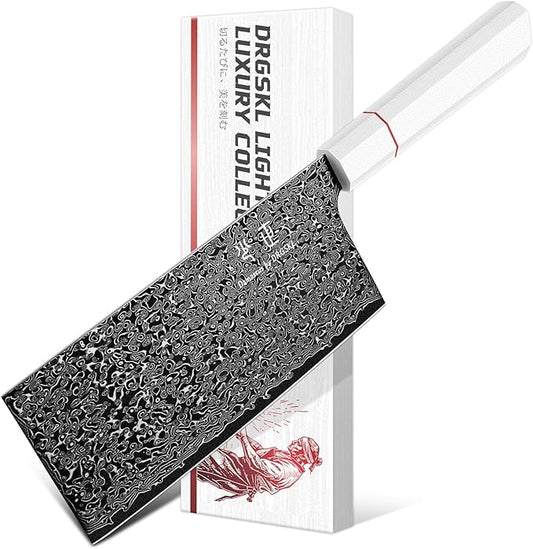 DRGSKL Damascus Meat Cleaver Knife - VG10 Butcher Knife for Meat Cutting - Kitchen Knives for Chopper Big Vegetables - Japanese G10 Handle - with Gift Box
