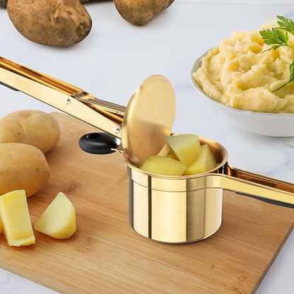 Zulay Kitchen Premium Large 15oz Potato Ricer, Heavy Duty Professional Stainless Steel Potato Masher and Ricer Kitchen Tool, Press and Mash Kitchen Gadget - Gold/Black