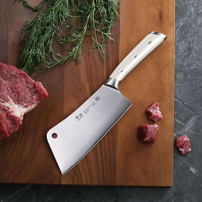Cangshan S/S1 Series German Steel Forged Chinese Cleaver Knife Set, 2-Piece, 7-Inch Vegetable Cleaver and 7-Inch Meat Cleaver, White Handle