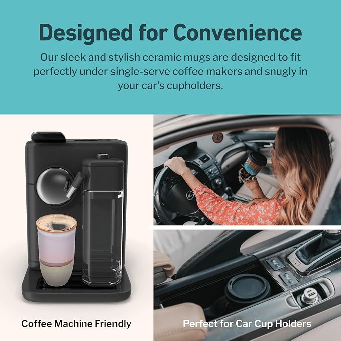 NOVA CERAMICS Coffee Travel Mug – Reusable To Go Mug – Microwave & Dishwasher Safe White & Purple Tumbler - Gifts For Women Men Him Her – 16oz – Horizon