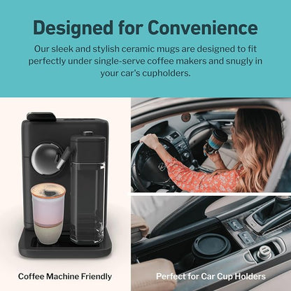 NOVA CERAMICS Coffee Travel Mug – Reusable To Go Mug – Microwave & Dishwasher Safe White & Purple Tumbler - Gifts For Women Men Him Her – 16oz – Horizon