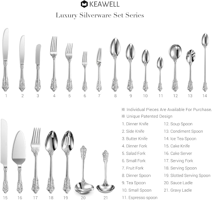 KEAWELL Gorgeous Wedding Cake Knife and Server Set, 18/10 Stainless Steel, Fine Luxury Cake Cutting Set (Silver)
