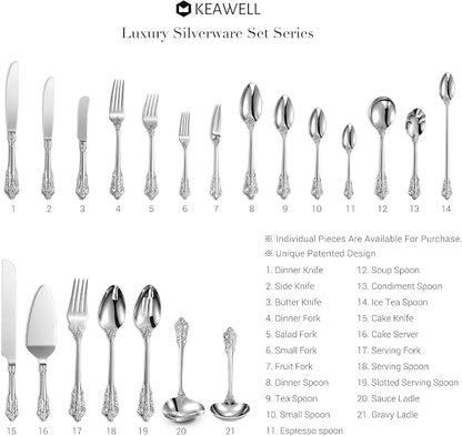KEAWELL Gorgeous 5-Piece 18/10 Stainless Steel Hostess Serving Utensil Set, Dishwasher Safe (Silver)