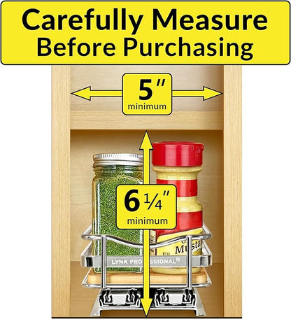 LYNK PROFESSIONAL® Élite™ Pull Out Spice Organization for Cabinets - 4-3/8 inch Wide – Spice Rack for Inside Cabinets – Wood/Chrome - Sliding Spice Rack Organizer for cabinet – Spice Rack - 1 Tier