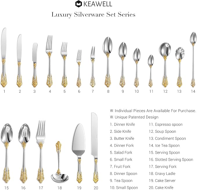 KEAWELL Luxurious 9 Inch Long Iced Tea Spoon Set - 4 Pieces - Gorgeous Design with Exceptional Mirror Polished Finish - 18/10 Stainless Steel- Perfect for Tall Glasses, Cocktails (Gold Accent)