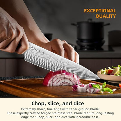 KEEMAKE 14-Piece Knife Set with Block,Ultra Sharp Knife Block Set High Carbon Stainless Steel Kitchen Knife Set Professional Chef Knife Set with Ergonomic Pakkawood Handle and Sharpener