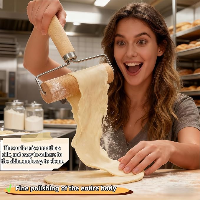 Wooden Rolling Pin Set - Non-Stick Pizza & Dough Roller, Ergonomic Bakery Tool for Cookies, Pie, Bread Dough | Heavy Duty, Easy Clean, Compact Storage | Kitchen Gadget Essential