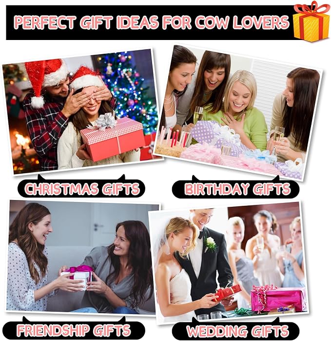 6PCS Cow Gifts for Women, Unique Cow Print Bamboo Spoons Set with Cute Keychain, Kitchen Gifts for Women Mom Sister Bestie