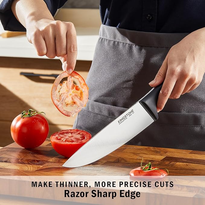 KINGSTONE 14-Piece Kitchen Knife Set with Block, High-Carbon Stainless Steel Knives Set, Ergonomic Non-Slip Handle, Professional Knife Set for Kitchen for Home Cooking & Gifting, Natural