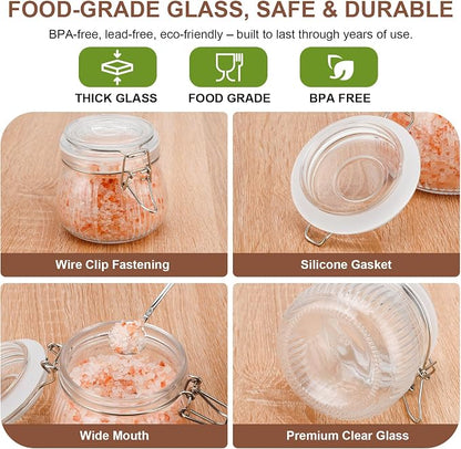 17oz Airtight Glass Jar with Lid, 6 Pack Clamp Lid Glass Storage Jars, Flip Top Food Storage Containers, Wide Mouth Thick Glass Jars for Yogurt Dessert Jam Sugar Snacks Pantry Kitchen Organization