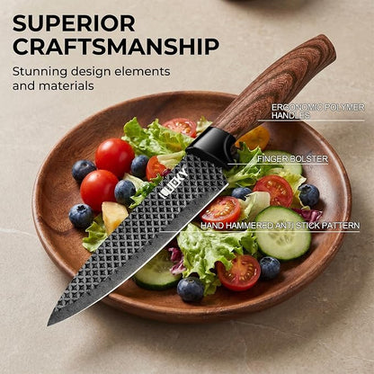 Knife Set, 8 Pieces Kitchen knife Set with Healthy Anti-Rust Coating, Stainless Steel Professional Chef Knife Set with Block, Sharp Kitchen Knives Set with Block for Home Cooking, Dishwasher Safe