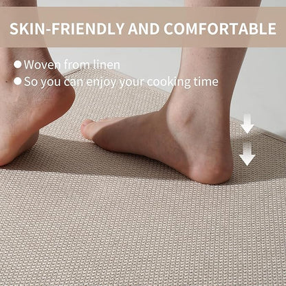 YDKGL Kitchen Mats for Floor, Super Absorbent Kitchen Rugs Non Slip Washable, Soft Imitation Linen Braided Kitchen Runner Rug, Standing Mat Kitchens Sink Mat, Easy to Clean, Beige 17x47